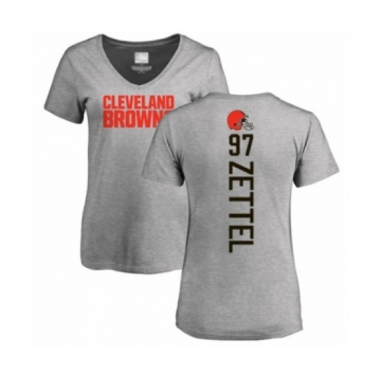 Football Women's Cleveland Browns #97 Anthony Zettel Ash Backer V-Neck T-Shirt