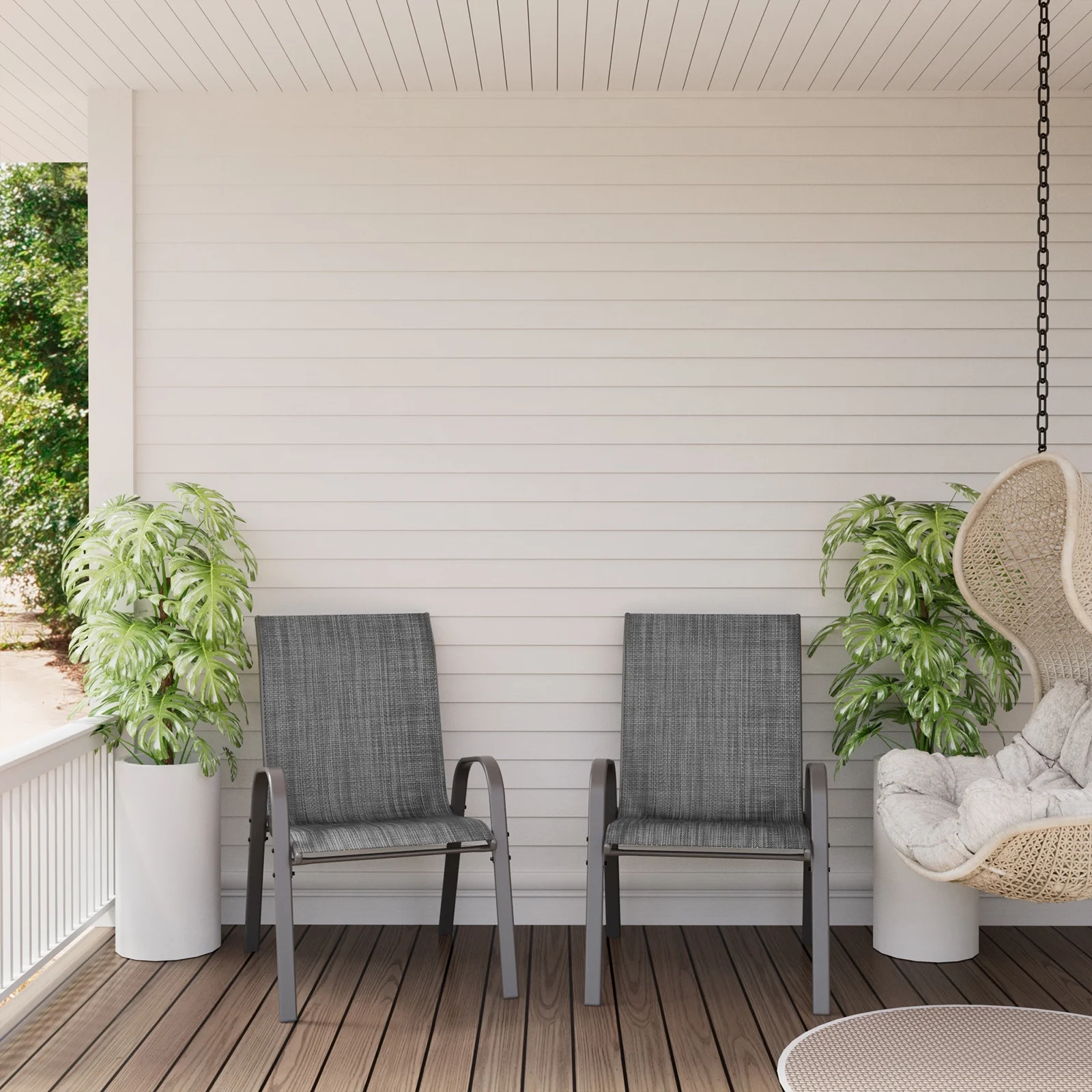 ELPOSUN Patio Chairs Set of 2, Outdoor Stackable Dining Chairs for All Weather, Breathable Garden Outdoor Furniture for Backyard Deck,Grey & White - Curated Treasures Market