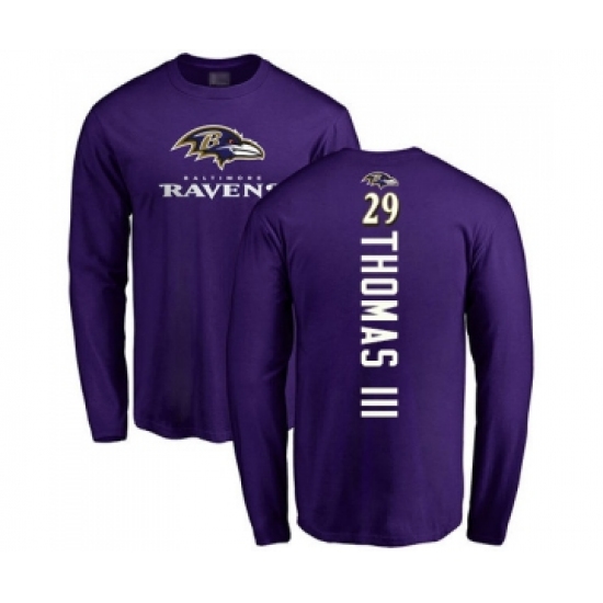Football Baltimore Ravens #29 Earl Thomas III Purple Backer Long Sleeve T-Shirt