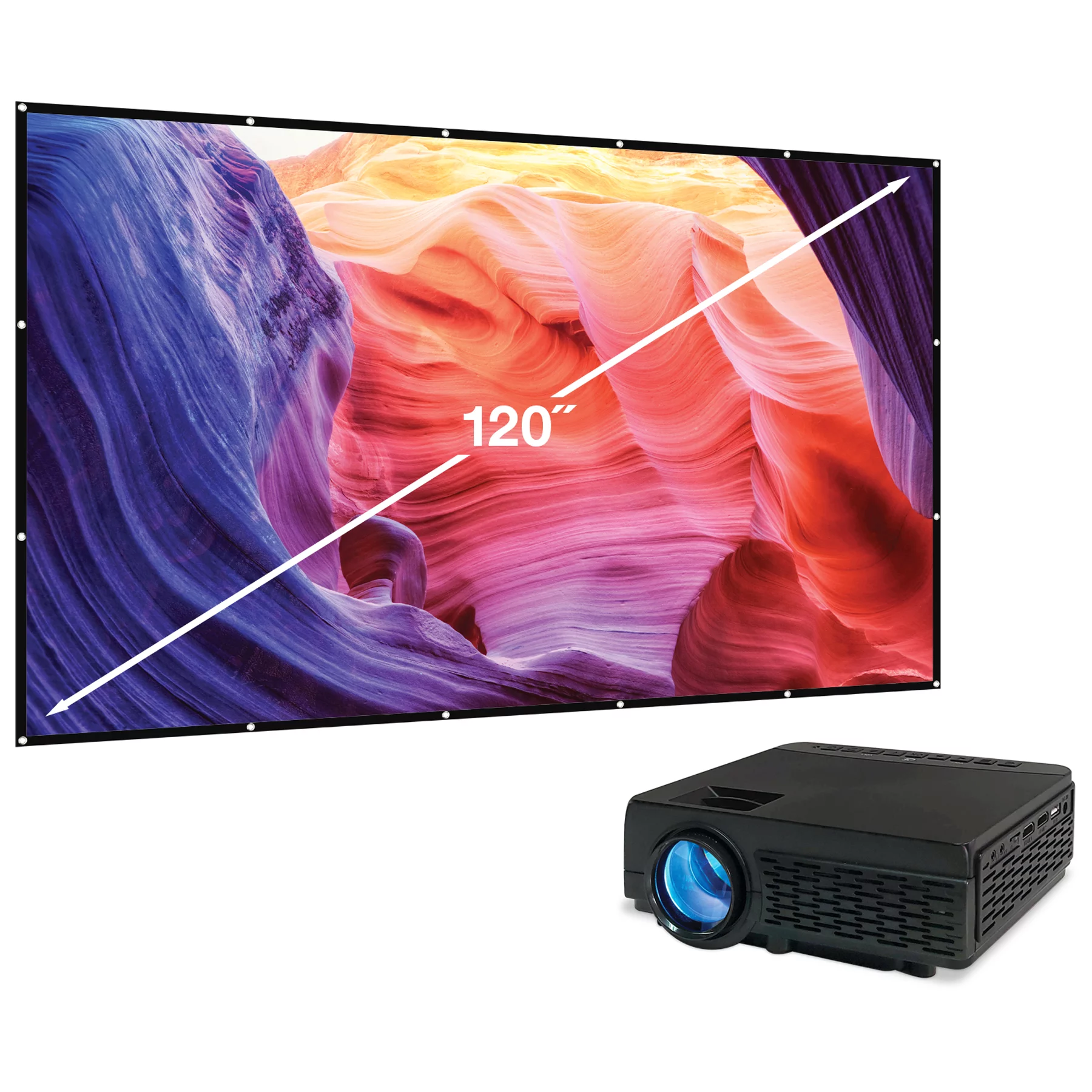 GPX Bluetooth Projector and 120 Projector Screen, PJ300VP