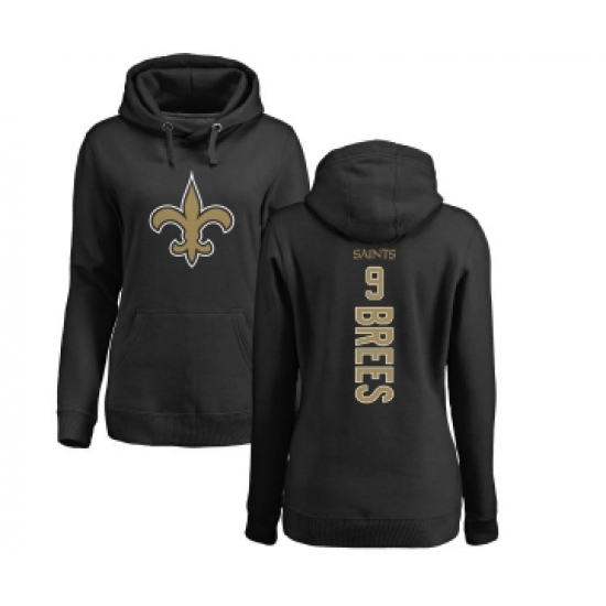 Football Women's New Orleans Saints #9 Drew Brees Black Backer Pullover Hoodie