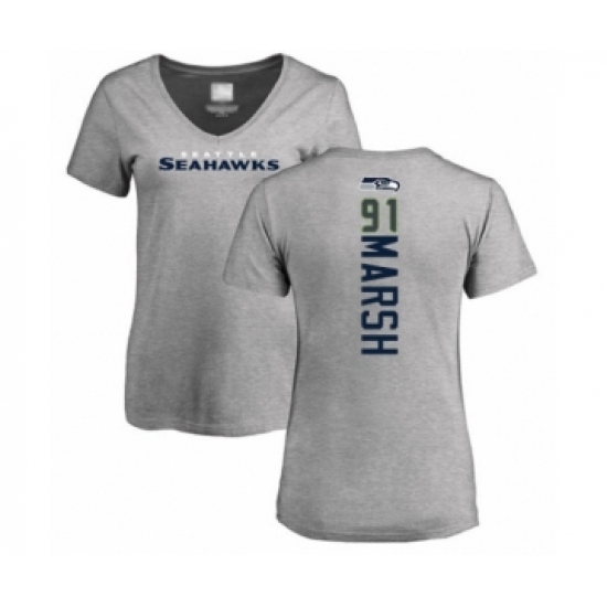 Football Women's Seattle Seahawks #91 Cassius Marsh Ash Backer T-Shirt