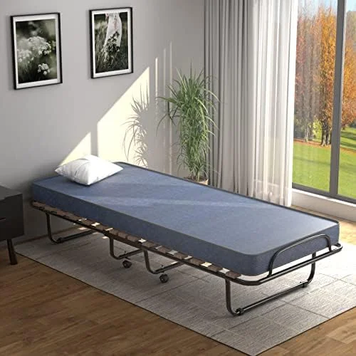 YZboomLife Folding Rollaway Bed with Mattress  Foldable Bed with Memory Foam Mattress for Adults  Portable Fold Up Guest Bed with Sturdy Steel Frame on Wheels for Home & Office  Made - Curated Treasures Market