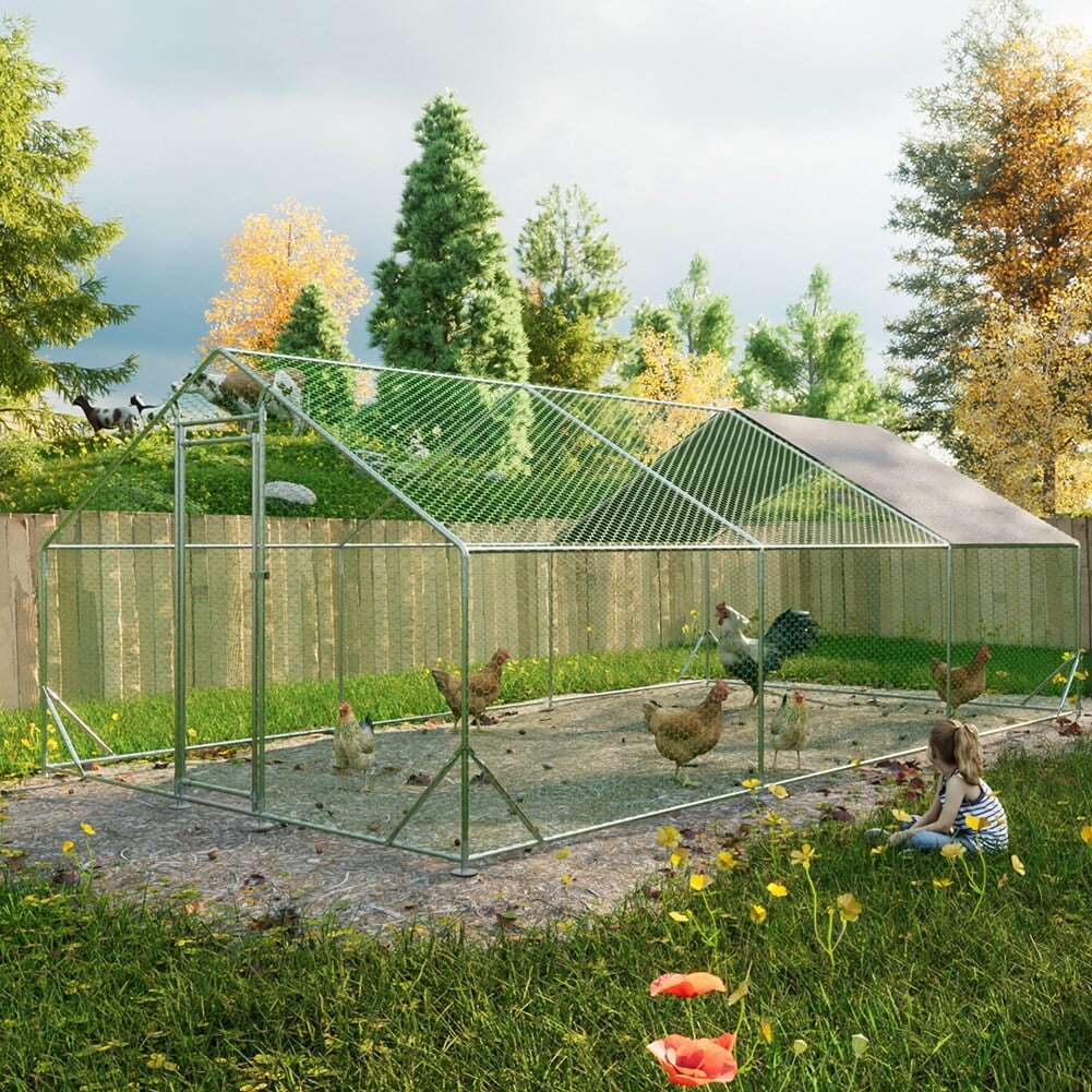 Outdoor Large Metal Chicken Run Coop with 1 piece of Waterproof Cove L - Curated Treasures Market