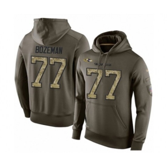 Football Men's Baltimore Ravens #77 Bradley Bozeman Green Salute To Service Pullover Hoodie