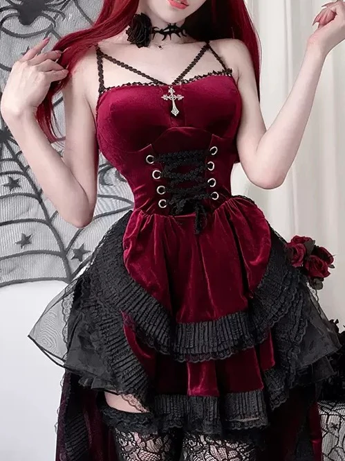 'Velvet Vampiress' Witch Vampire Bride Costume Gothic Halloween Cosplay Outfit