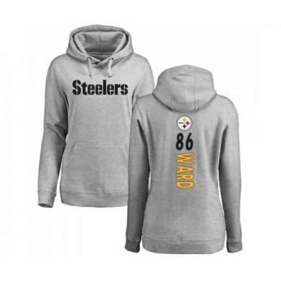 Football Women's Pittsburgh Steelers #86 Hines Ward Ash Backer Pullover Hoodie