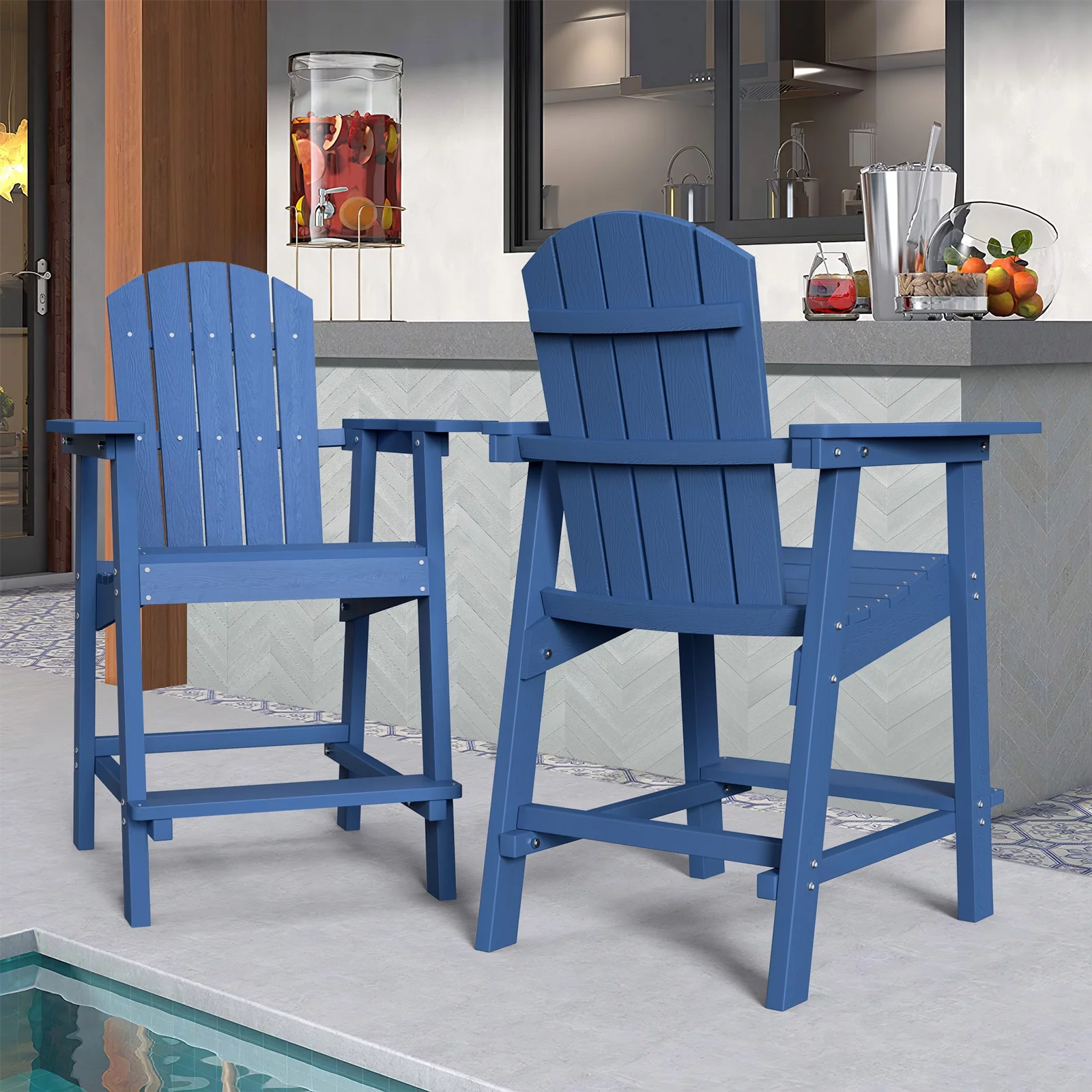 Dextrus 3Pcs Outdoor Patio, Adirondack Chair Set of 2 Barstools Weather Resistant Seat with Connecting Tray,Blue - Curated Treasures Market