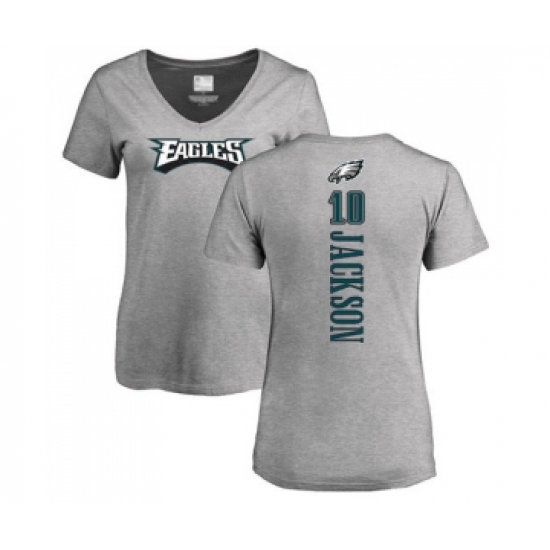Women's Philadelphia Eagles #10 DeSean Jackson Ash Backer V-Neck T-Shirt