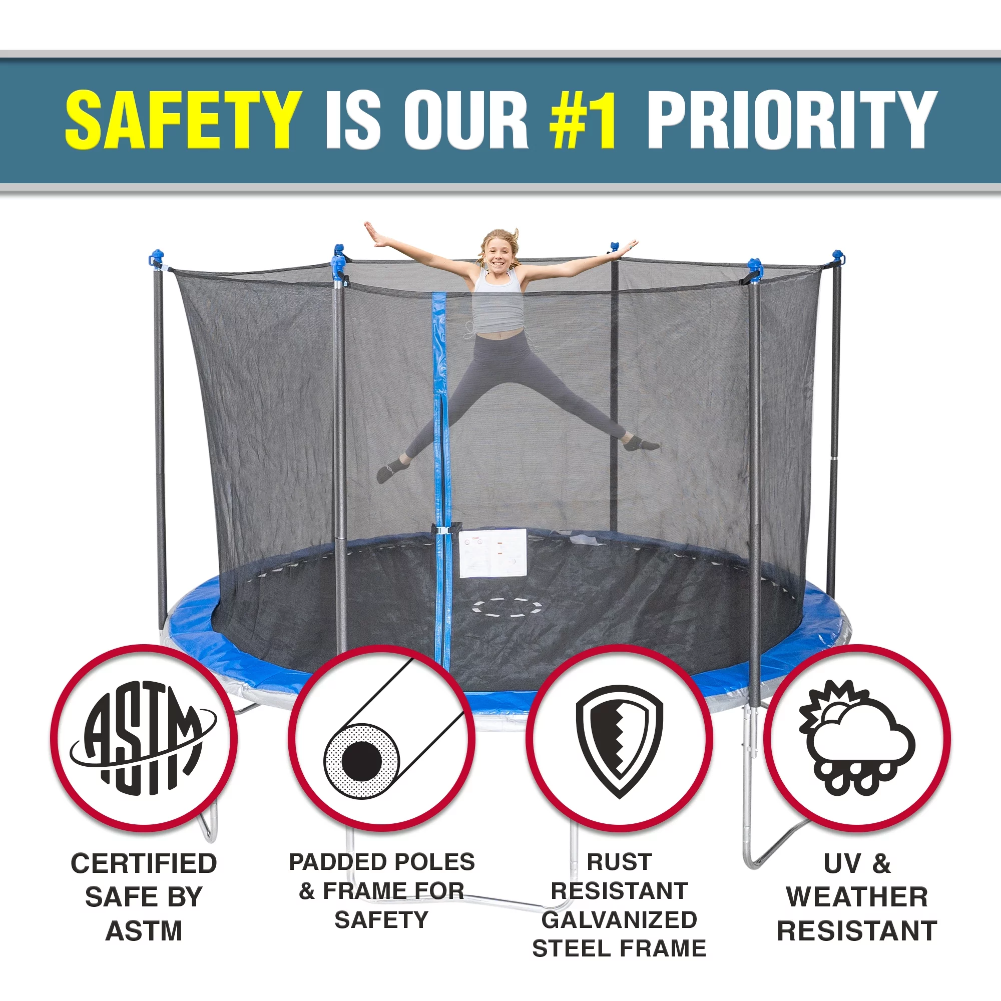 TruJump 14' Trampoline with Safety Enclosure & Jump Mat with Lifetime Warranty