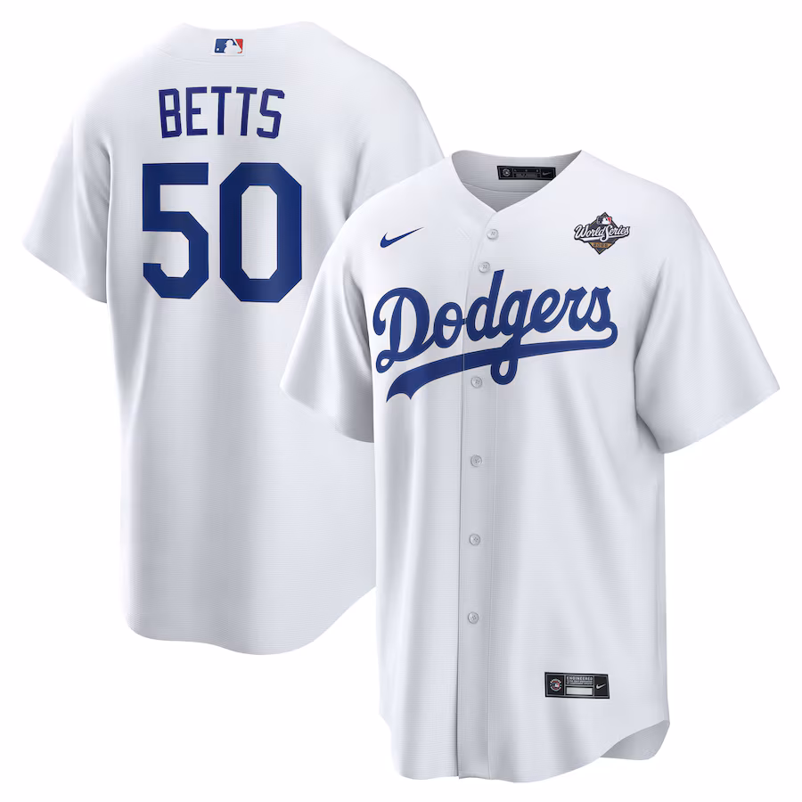 Men's Los Angeles Dodgers Mookie Betts Nike White 2025 World Series Home Replica Player Jersey