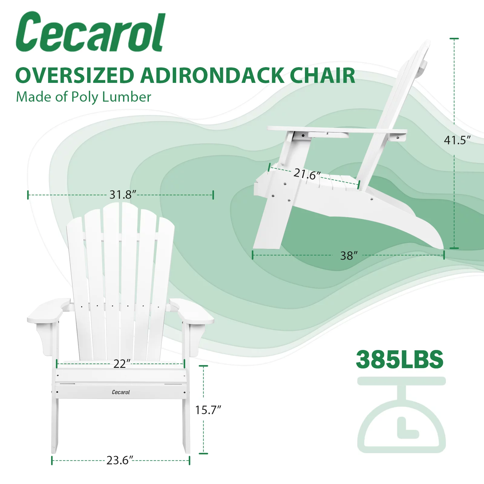 Cecarol Oversized Adirondack Chairs White with 2 Cup Holders, 385lb Weight Capacity - Curated Treasures Market