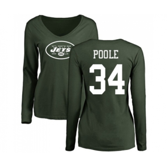 Football Women's New York Jets #34 Brian Poole Green Name & Number Logo Long Sleeve T-Shirt