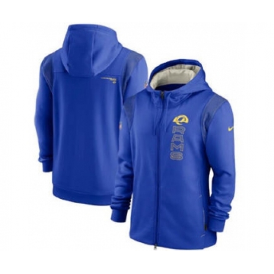 Men's Los Angeles Rams 2021 Royal Sideline Team Performance Full-Zip Hoodie