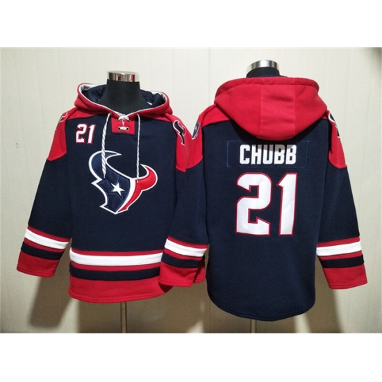 Men's Houston Texans #21 Nick Chubb Navy Ageless Must-Have Lace-Up Pullover Hoodie
