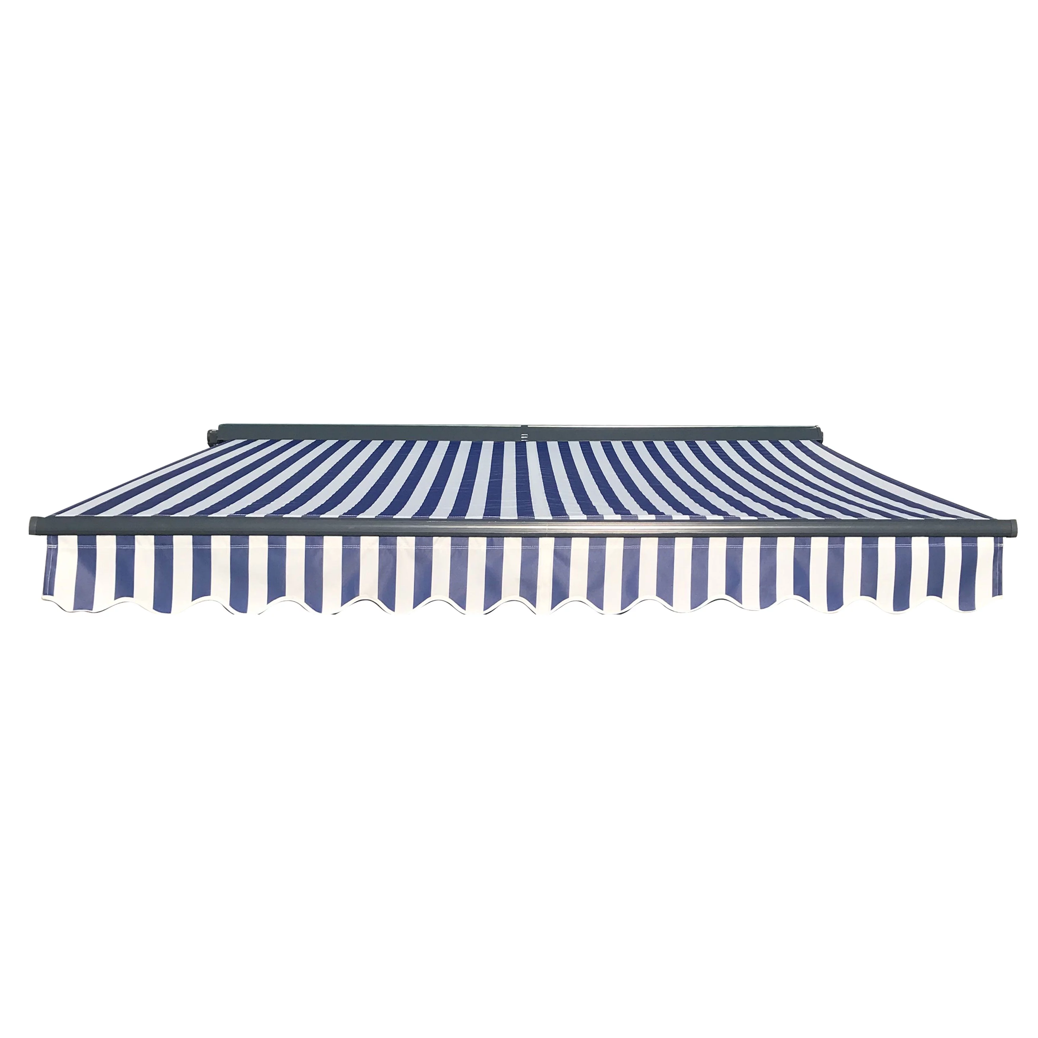 ALEKO 10'x8' Sunshade Half Cassette Retractable Patio Deck Awning, Grey and White Striped Color - Curated Treasures Market