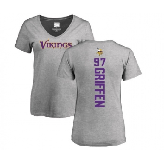Football Women's Minnesota Vikings #97 Everson Griffen Ash Backer V-Neck T-Shirt