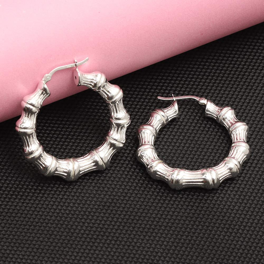 LeCalla 925 Sterling Silver Light-Weight Bamboo Hoop Earrings for Women and Teen Girls 40MM - Curated Treasures Market