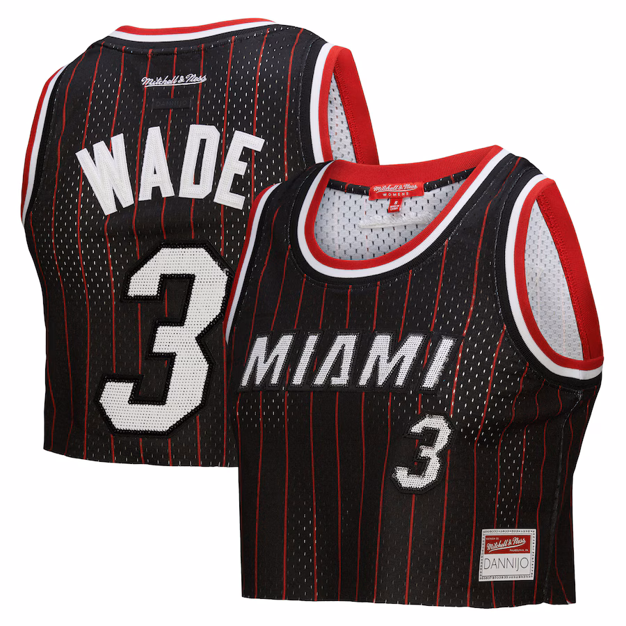Women's Miami Heat Dwyane Wade Mitchell & Ness x DANNIJO Black Fashion Cropped Basketball Jersey