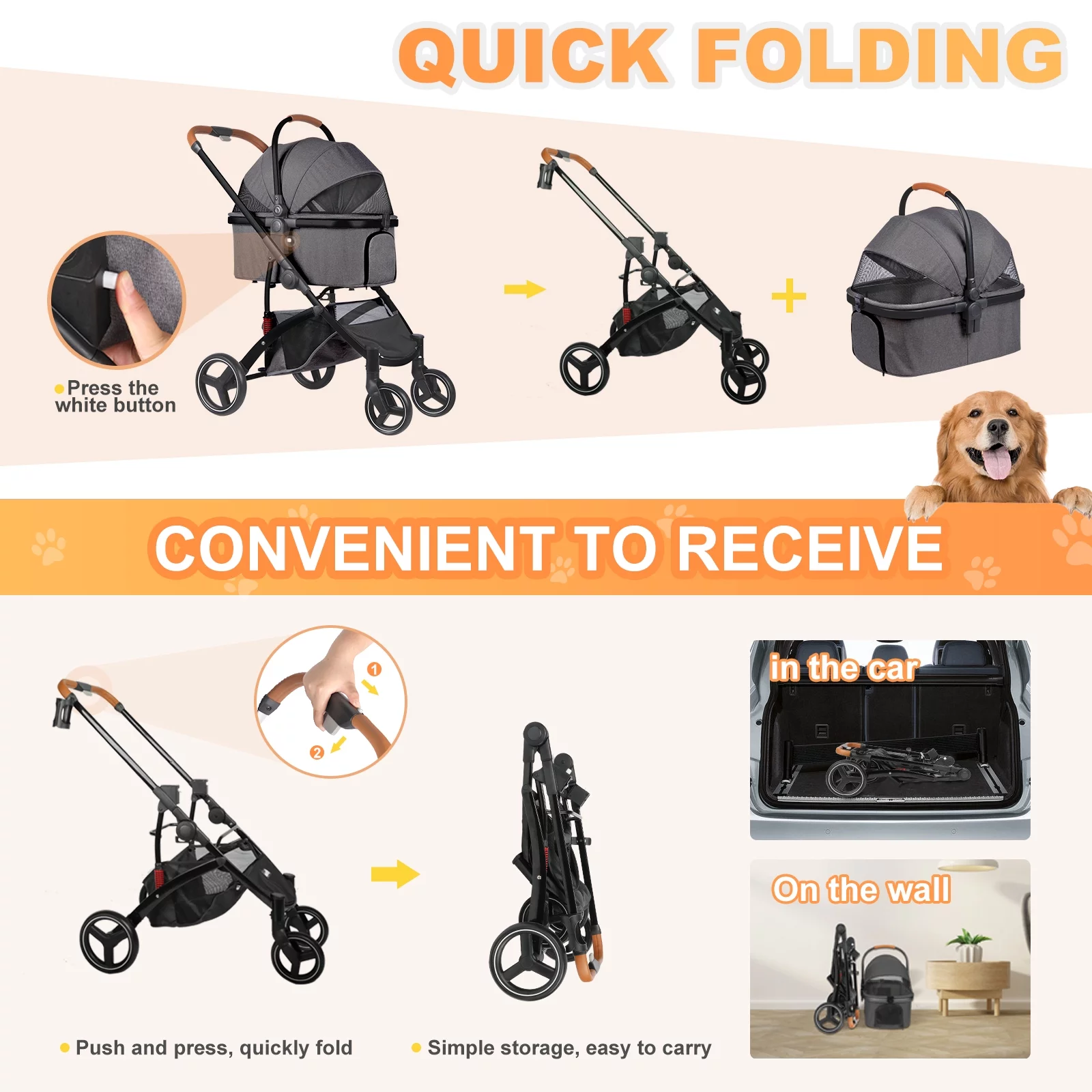 Wedyvko Dog stroller, Foldable Pet Travel System 3 in 1 Multifunction Pet Stroller, Sturdy Aluminum Alloy Frame Up to 55 lbs (Black) - Curated Treasures Market