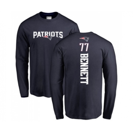 Football New England Patriots #77 Michael Bennett Navy Blue Backer Long Sleeve T-Shirt