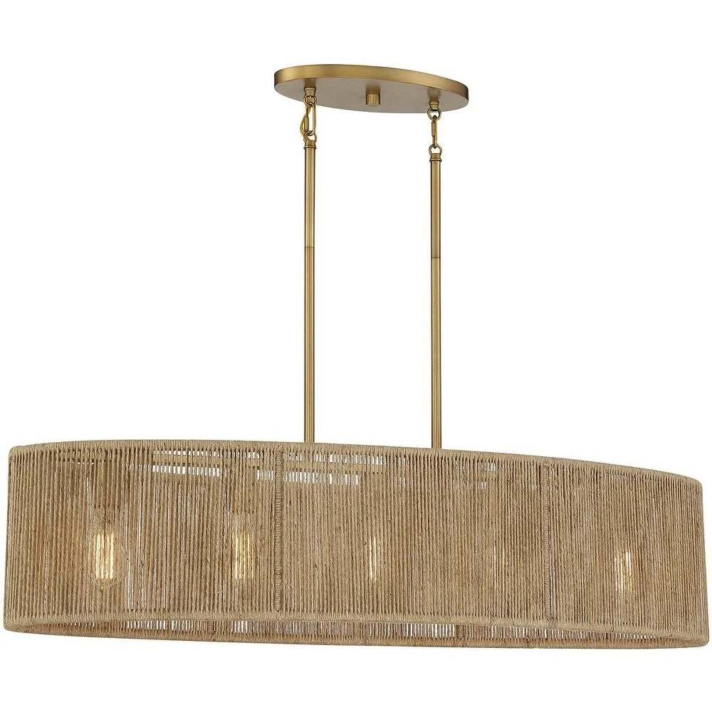 Bohemian-Contemporary Five Light Chandelier in Warm Brass Rope Finish Bailey Street Home 159-Bel-4636139