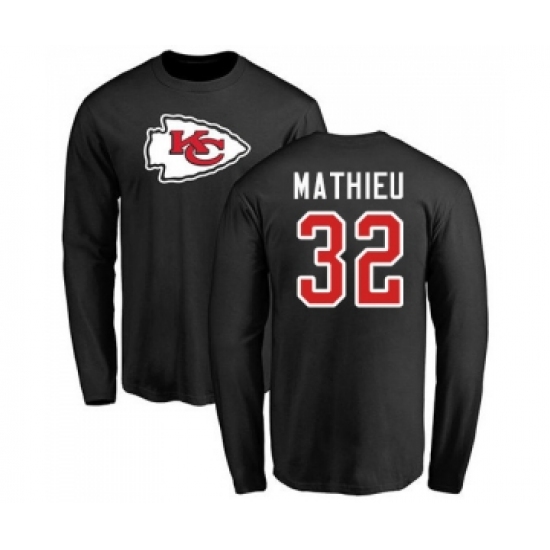 Football Kansas City Chiefs #32 Tyrann Mathieu Black Name & Number Logo Long Sleeve T-Shir
