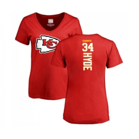 Football Women's Kansas City Chiefs #34 Carlos Hyde Red Backer T-Shirt