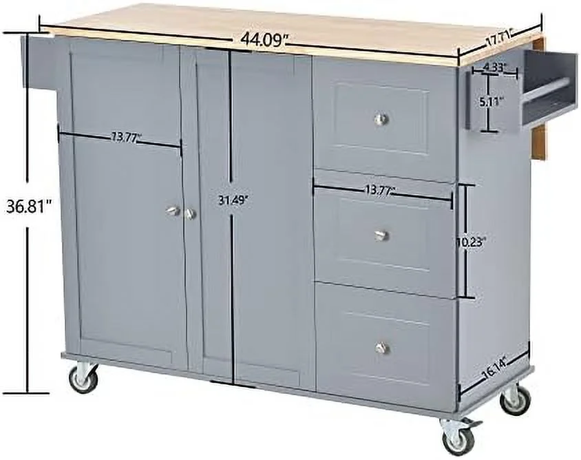 TJCGDTY Rolling Kitchen Island Cart with Folding Drop Leaf and  Cabinets  Kitchen Cart on Wheels with Spice Rack  Towel Rack and 3 Drawers  Dark Blue - Curated Treasures Market