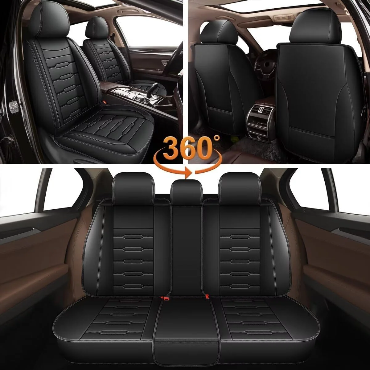 AOMSAZTO Full Set Car Seat Covers Fit JEEP Wrangler 4 Door 2008-2024 Faux Leather Seat Cover 2 Rows 5 Seats Waterproof Anti-Slip Car Cushion Vehicle Accessories (Black Line) - Curated Treasures Market