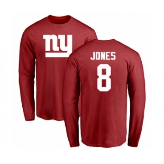 Football New York Giants #8 Daniel Jones Red Name & Number Logo Long Sleeve T-Shirt