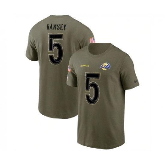 Men's Los Angeles Rams #5 Jalen Ramsey 2022 Olive Salute to Service T-Shirt