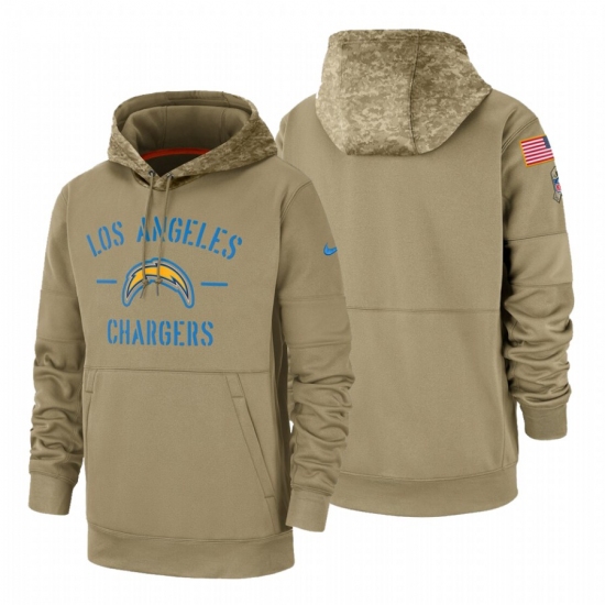 Men's Los Angeles Chargers 2019 Salute to Service Tan Sideline Therma Pullover Hoodie