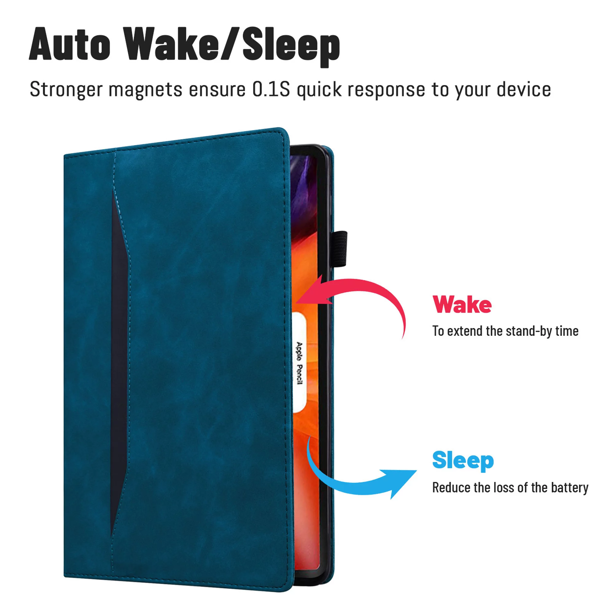 iPad Pro 12.9 2022 Case 6th/5th/4th/3rd Generation Case, Dteck PU Leather with Front Pocket Strap Multiple Viewing Angles Stand Folio Cover with Auto Wake Sleep, Built-in Card Slots, Blue - Curated Treasures Market