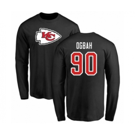 Football Kansas City Chiefs #90 Emmanuel Ogbah Black Name & Number Logo Long Sleeve T-Shirt