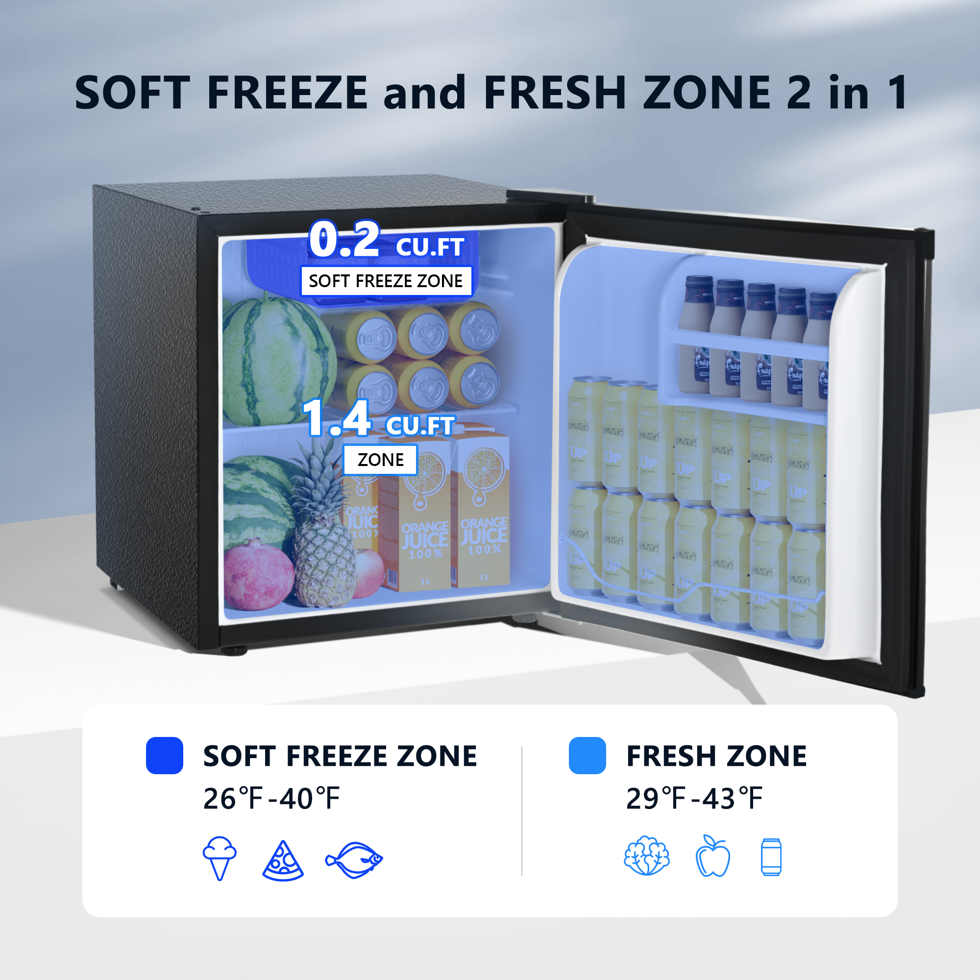 Simzlife 1.6 Cu.ft Single Door Mini Refrigerator with Freezer, 18.3 in W, 19.6 in H, Black - Curated Treasures Market