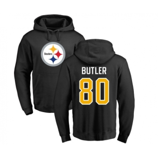 Football Pittsburgh Steelers #80 Jack Butler Black Name & Number Logo Pullover Hoodie