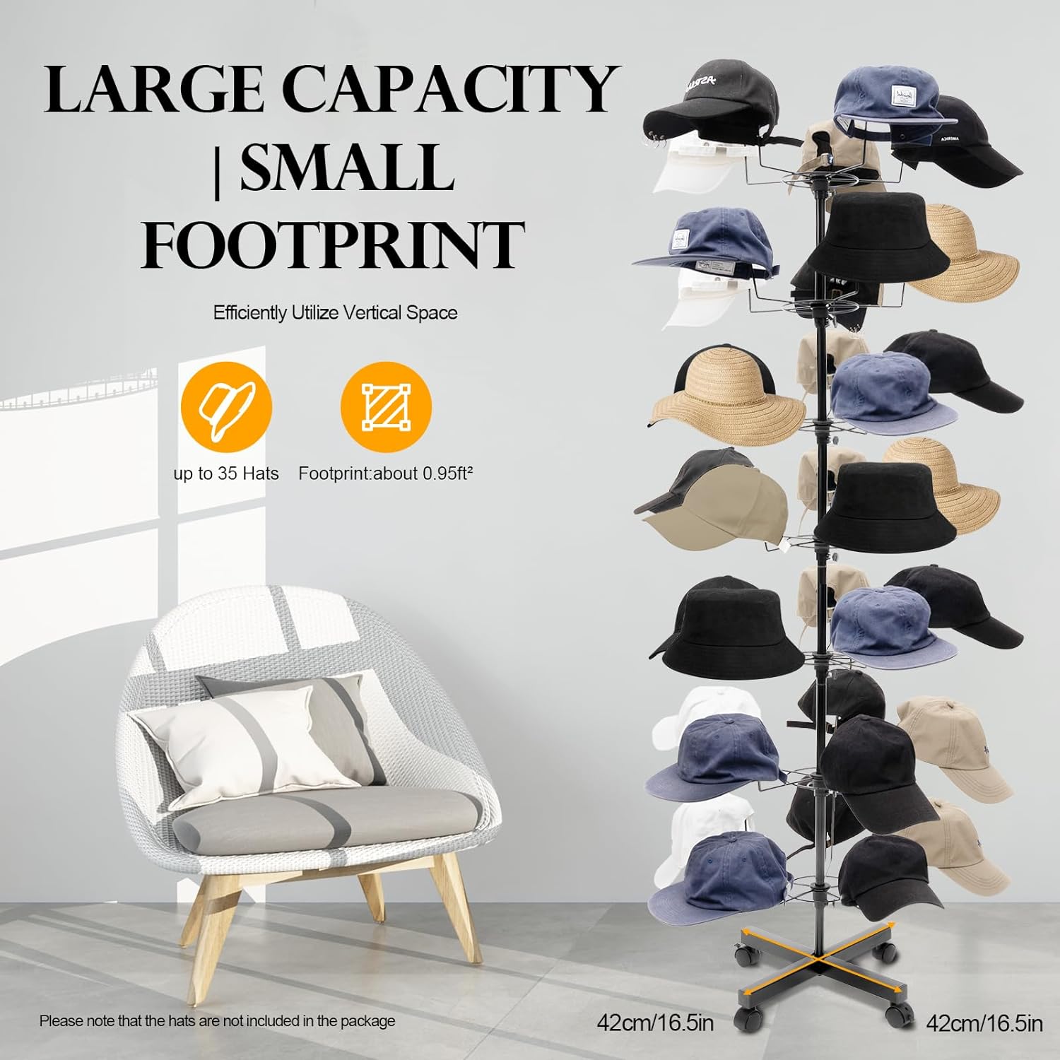 7-Tier Rotating Hat Display Rack, 35 Hooks Metal Freestanding Retail Display Stand Commercial Large Headwear Wig Rack Metal Floor Rack for Hats and Wigs - Curated Treasures Market
