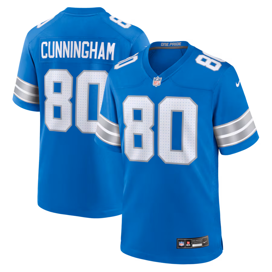 Men's Detroit Lions Malik Cunningham Nike Blue Team Game Jersey