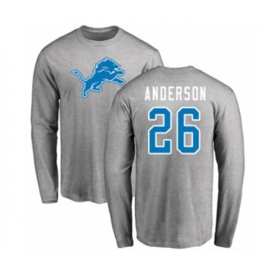 Football Detroit Lions #26 C.J. Anderson Ash Name & Number Logo Long Sleeve T-Shirt