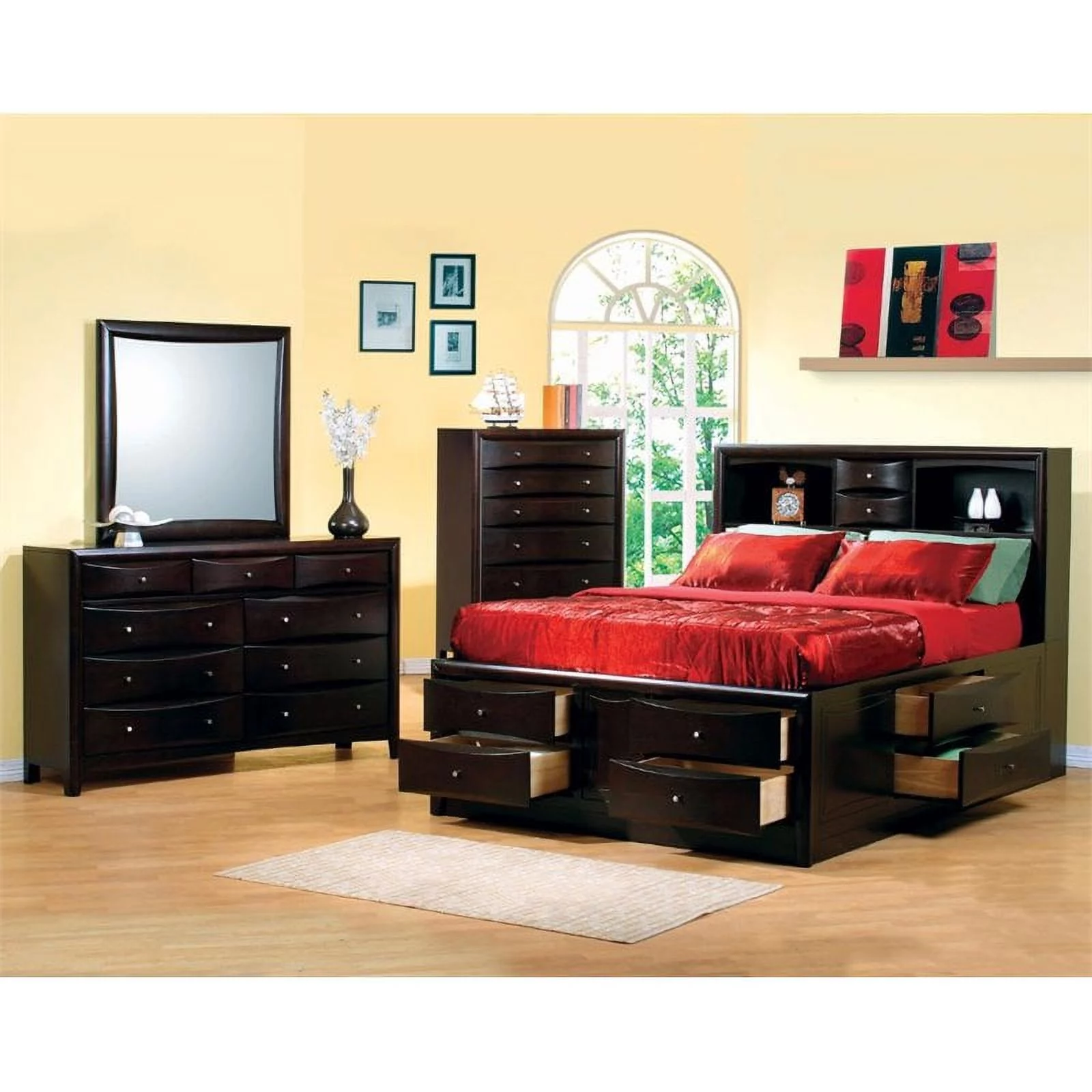 Phoenix Bedroom Set with Bookcase Headboard Deep Cappuccino - Curated Treasures Market