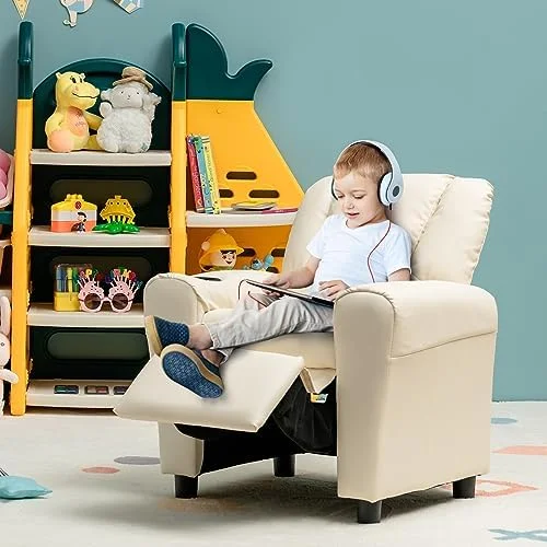 HOOMHIBIU Recliner Chair  Children PU Leather Lounge Chair with Adjustable Backrest  Footrest  Headrest & Cup Holder  Toddler Couch for Boys & Girls  Pink - Curated Treasures Market