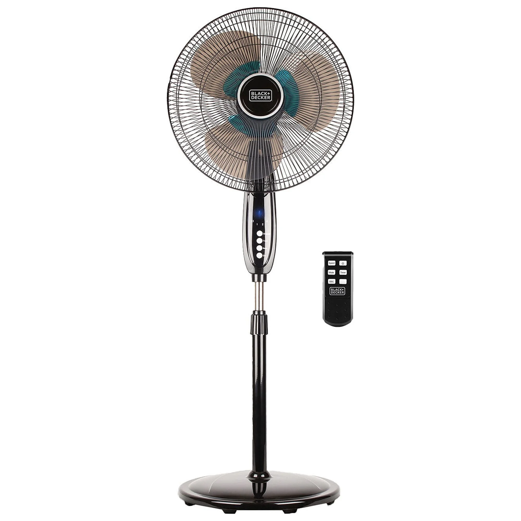 BLACK+DECKER 16 Dual-Blade Oscillating 3-Speed Stand Fan with Remote, BFSD116B, Black