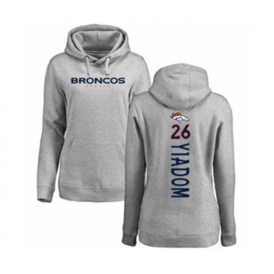 Football Women's Denver Broncos #26 Isaac Yiadom Ash Backer Pullover Hoodie