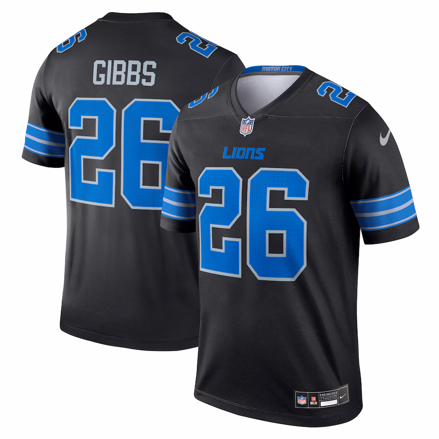 Men's Detroit Lions Jahmyr Gibbs Nike Black Alternate Legend Player Performance Top