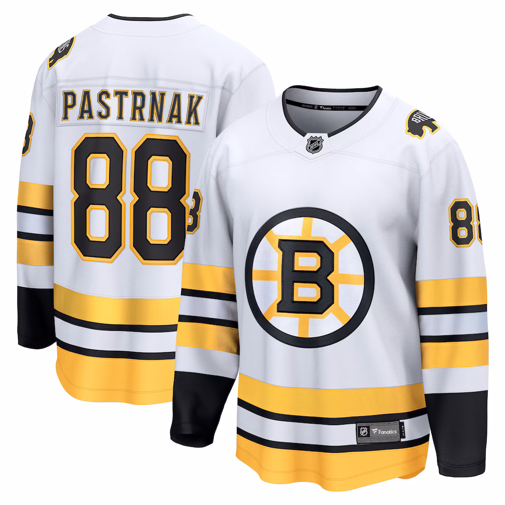 Men's Boston Bruins David Pastrnak Fanatics White Away Breakaway Player Jersey