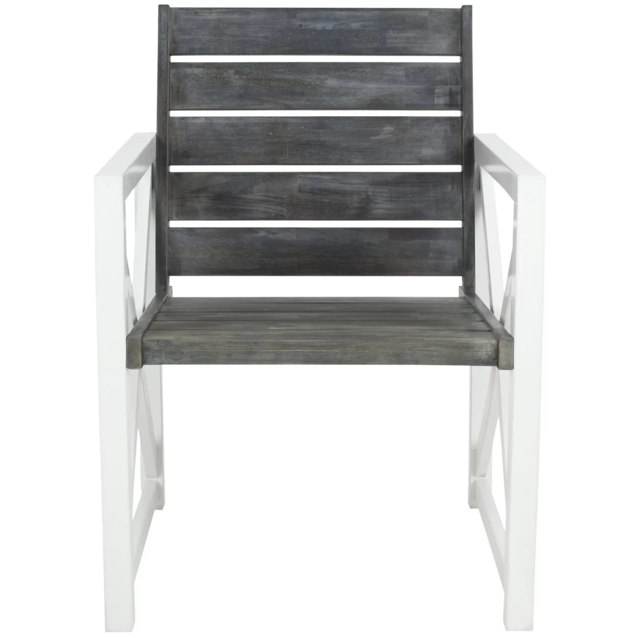 SAFAVIEH Outdoor Collection Irina Arm Chair White/Ash Grey - Curated Treasures Market