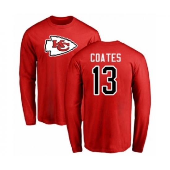 Football Kansas City Chiefs #13 Sammie Coates Red Name & Number Logo Long Sleeve T-Shirt