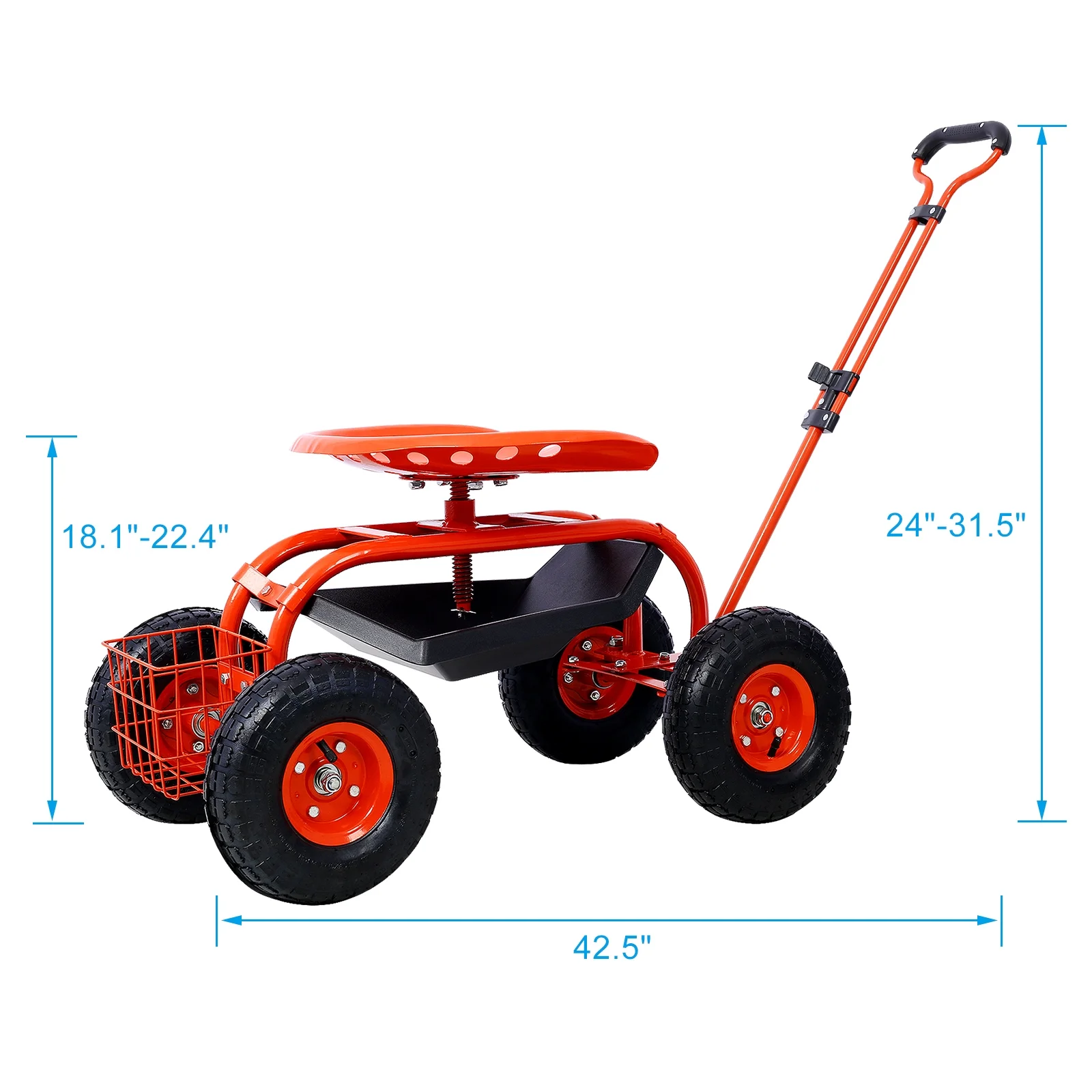 Rolling Garden Scooter Garden Cart Seat with Wheels and Tool Tray, 360 Swivel Seat,Red - Curated Treasures Market