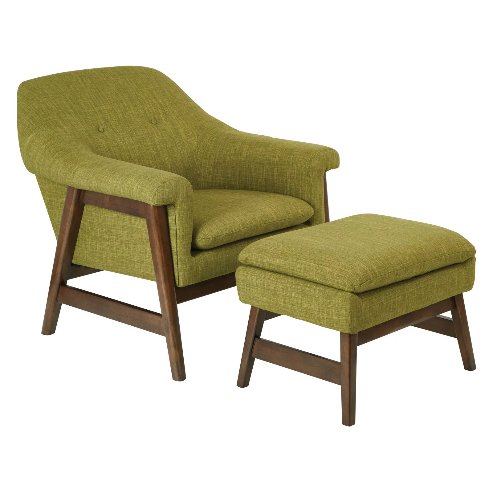 OSP Home Furnishings Flynton Chair & Ottoman in Green Fabric with Medium Espresso Frame ASM - Curated Treasures Market